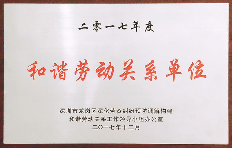世界杯下单官方网站公司荣获“和谐劳动关系单位”荣誉称号